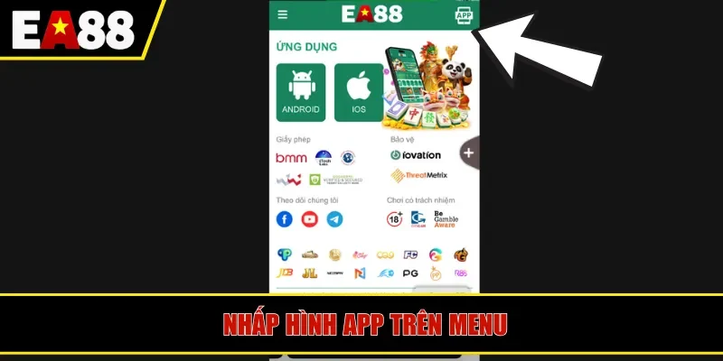 Nhấp hình app trên menu