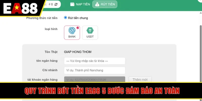 Quy trình rút tiền EA88 5 bước đảm bảo an toàn